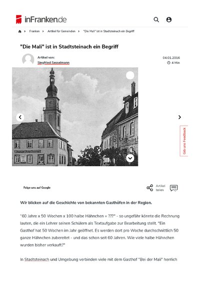 Die Mali ist in<br>Stadtsteinach<br>ein Begriff