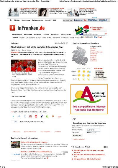 Stadtsteinach ist stolz<br>auf das fränkische Bier