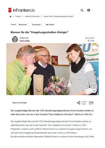 Blumen für<br>die Umgehungsstraßen-<br>Königin