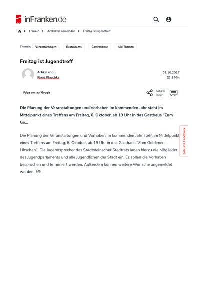 Freitag ist Jugendtreff