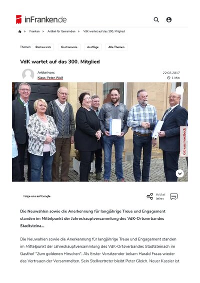 VdK wartet auf<br>das 300. Mitglied
